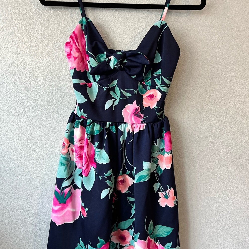 AQUA NAVY FLORAL DRESS NEW XSMALL